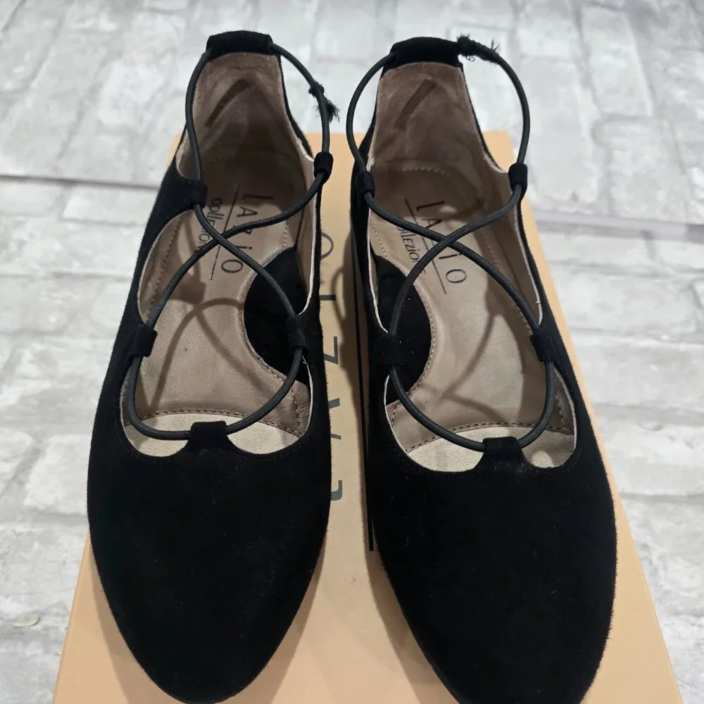 Lazio Collezione Women Size‎ 37 UK, US 6.5 Minerva Black Lace Up Flats